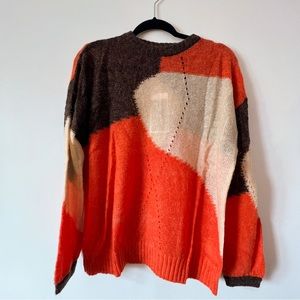 Urban Revivo | Orange Brown and Cream Knit Abstract Sweater
